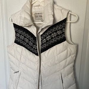 Eddie Bauer Goose Down Womens XS White Quilted Full Zip Vest EUC